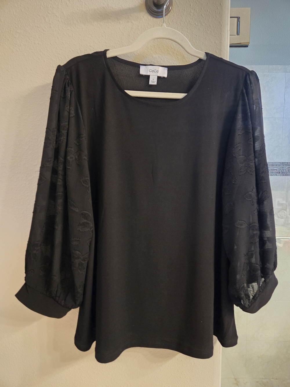Black Sheer Floral Sleeve Blouse